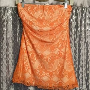 Orange Faux Lace Tube Top